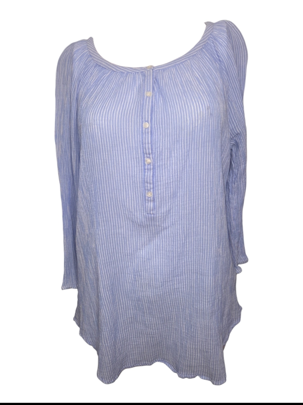 Chaps Blue & White Striped Button‑Placket Tunic Size M| Lightweight Casual Top